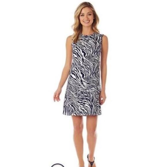 Jude Connally Maya Ponte Zebra-Print Shift Dress Womens M Comfort Quiet Luxury - Picture 1 of 7